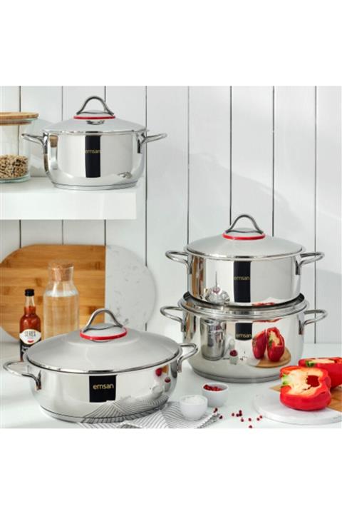 Emsan Akasya Indüksiyon Tabanlı 8 Parça Çelik Kapaklı Tencere Seti