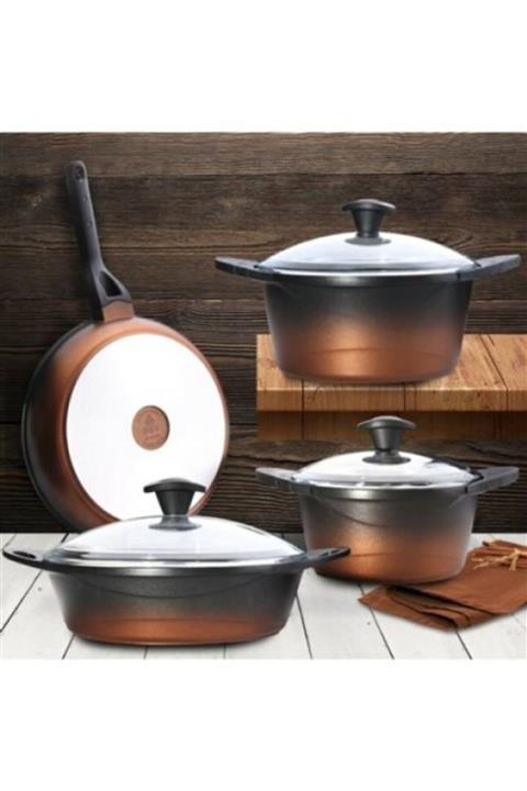 FALEZ Doa Cast 7 Parça Döküm Granit Bakır-siyah Set