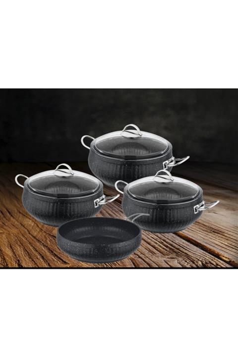 Güral Porselen Piyan 7 Parça Granit Tencere Takımı - Antrasit