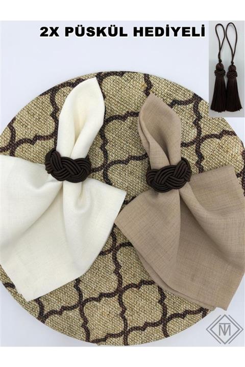 miraç tekstil Peçete Yüzük Halkası Hasır 8'li Set Kahve