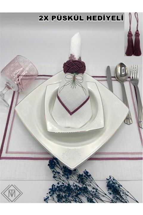 miraç tekstil Peçete Yüzük Halkası Hasır 8'li Set Mürdüm