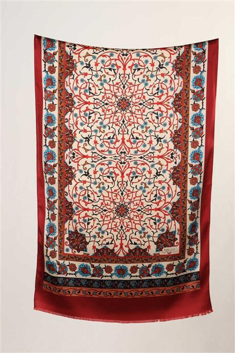 Bursa İpek Geniş Ipek Fular Sarmaşık Bordo