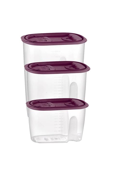 Bager Plastik Erzak Kabı (1LT 1.5LT 2.2LT) Cok Amaclı Saklama Kutusu Seti Saklama Kabı (BORDO)