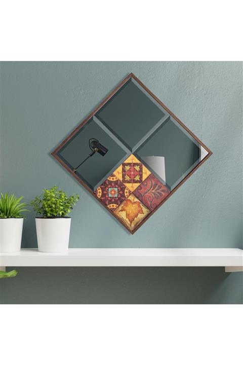 bluecape 42x42 Cm Doğal Ağaç Çerçeveli Antik Limra Taşlı Bizoteli Salon Dresuar Konsol Ofis Butik Ayna