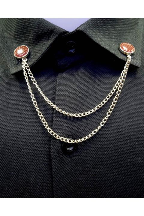 byYavuz Bordo Noktalı Gömlek Yaka Iğnesi