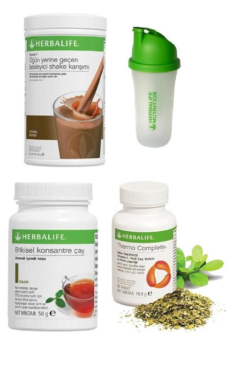 Herbalife Set Çikolata Shake50 gr Klasik Çay veThermo Complete ve Shaker