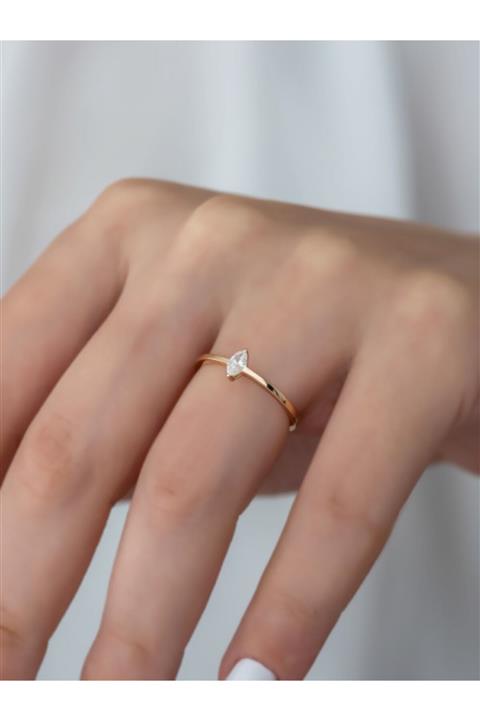 Taşbeyi jewellery Kadın Markiz Pırlanta Minimal Yüzük