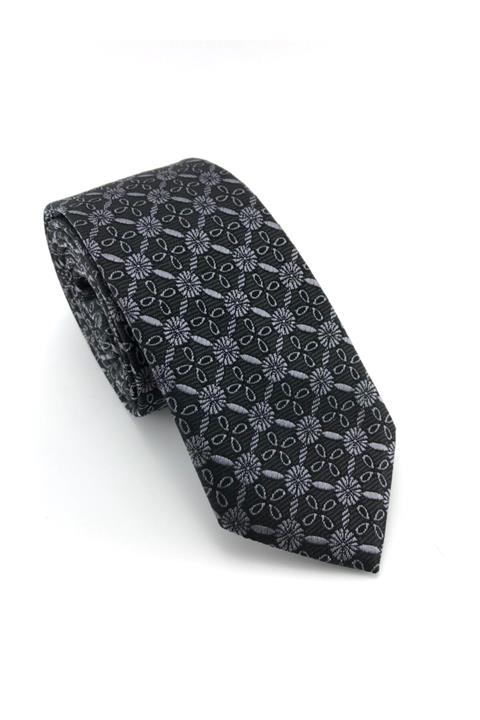 PİERRONİ Siyah Füme Desenli Slim Kravat