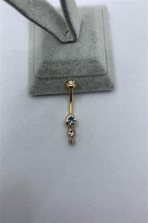 AB Shop Kadın Altın Zirkon Taşlı 316l Cerrahi Çelik Göbek Piercing 10mm
