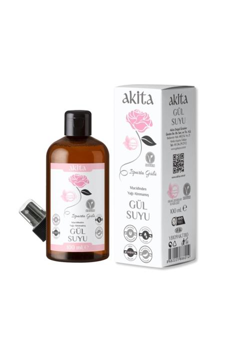 Akita % 100 Doğal Yağı Alınmamış Gül Suyu Cam Şişe 100ml