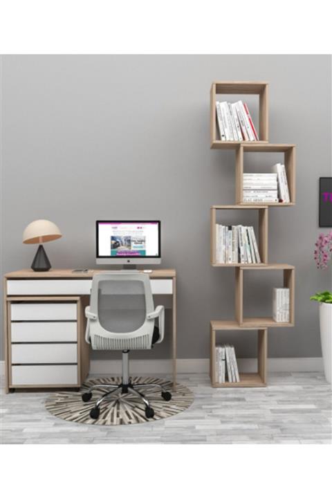 Alvers Mobilya Azelya Raflı Çalışma Masası Tamamı Mdf