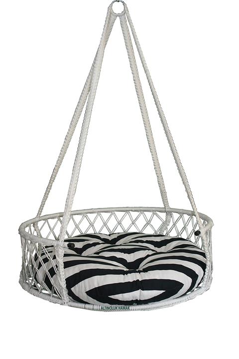 ALTINOLUK HAMAK 60'lık Davul Salıncak Beyaz (SİYAH BEYAZ MİNDERLİ)