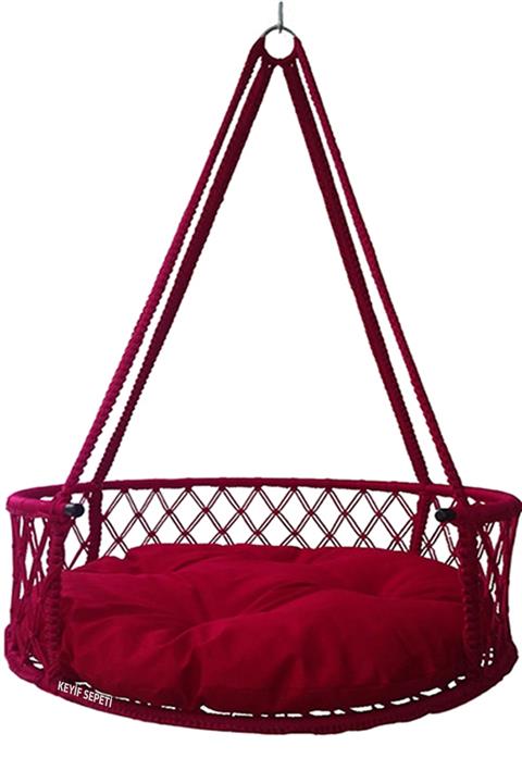 KEYİF SEPETİ 60'lik Davul Salıncak Kırmızı Minderli