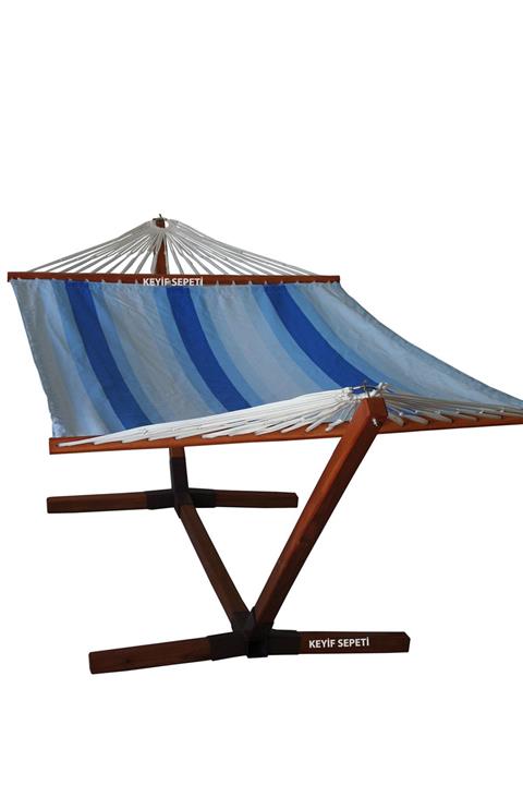 KEYİF SEPETİ Bez Hamak Çift Kişilik Set Ahşap Ayaklı