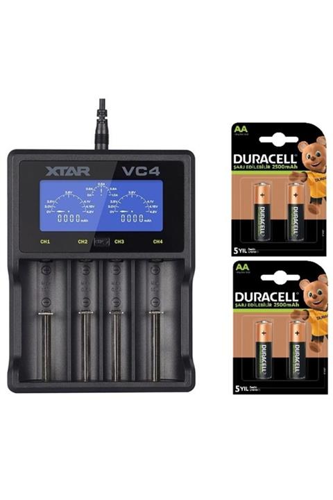 XTAR Duracell 4x2500mah Aa Kalem Pil+ Vc4 Universal Li-ion/ni-mh/ni-cd Pil Şarj (aa-aaa-c-d-a-18650)