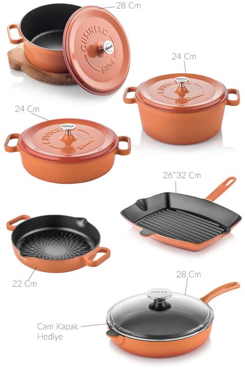 Silver Döküm Tencere Tava Takımı 10 Parça Turuncu