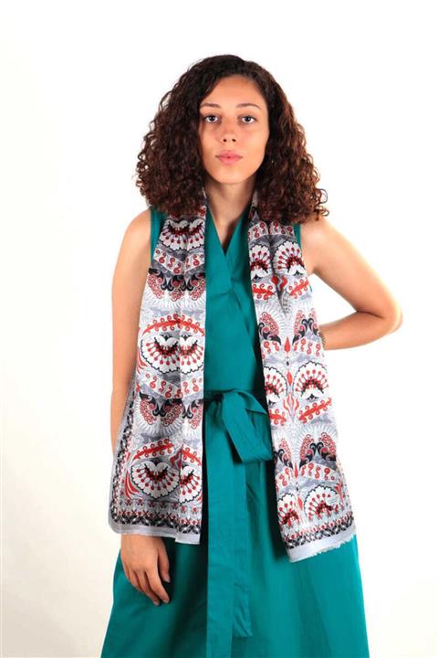 Bursa İpek Dar Ipek Fular Tavus Kuşu Gri