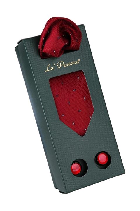 Kravatkolik Kırmızı Kravat Mendil Manşet Erkek Os349