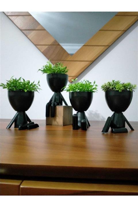 Eksprespazar Insansı Saksılar Beyaz 4'lü Set Yapay Çiçekli 112