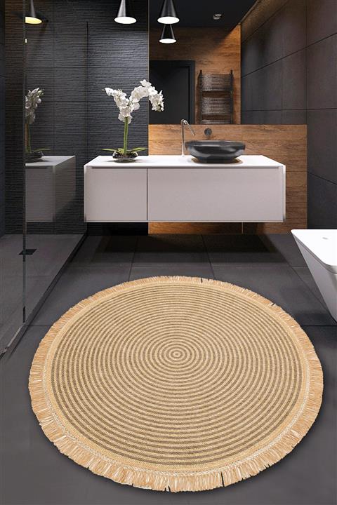 EVİMOD Morocco Mrc 07 Grey Hasır Dokulu Yuvarlak Banyo Paspas Klozet Takımı 75 Cm Çap X