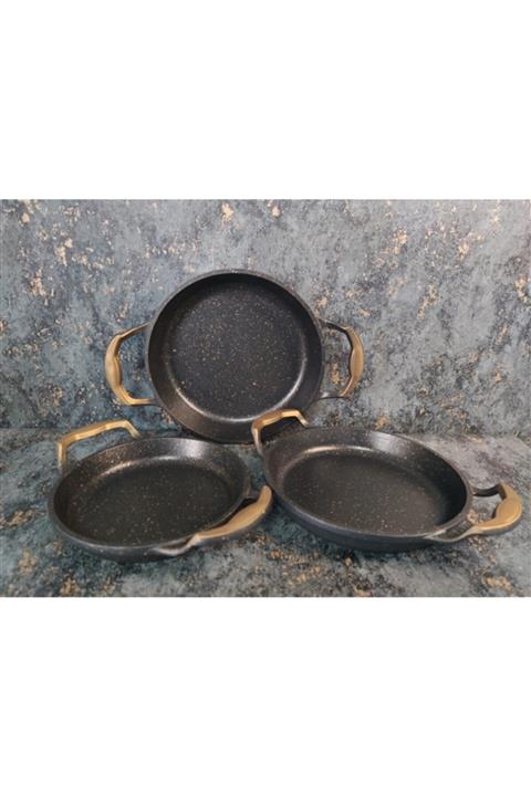 WARRANTY KITCHEN 3 Lü Döküm Sahan Seti Gol/siyah Tava Seti 18/20/22 Cm
