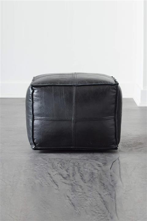 Modabilya Navara Siyah Deri Kare Puf