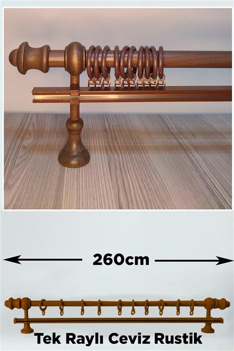 Helezoni Ceviz Renkli Ahşap Rustik Askısı Tek Raylı Takımı