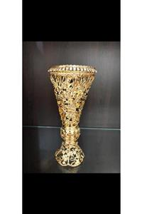 Ceyyiz Gold Metal Kristal Taşlı Metal Vazo 30cm Lkm071