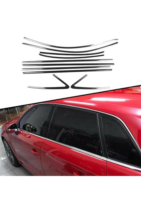 Blue Audi A3 Sedan 2015-2021 Uyumlu Cam Çıta Çerçevesi Komple Set Kromu Nikelajı 8 Parça Full Set
