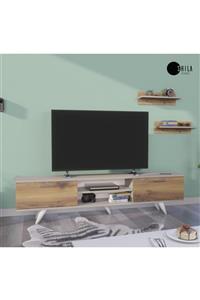 Shila Home Tv Ünitesi - Tv Sehpası Kumtaşı & Empoli Ceviz 180 Cm