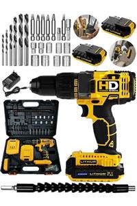 HD Hammer Drill American 48 V 6 Ah Gladiator Metal Şanzuman Bakır Sargılı Çift Akülü Şarjlı Vidalama 27 Parça Set