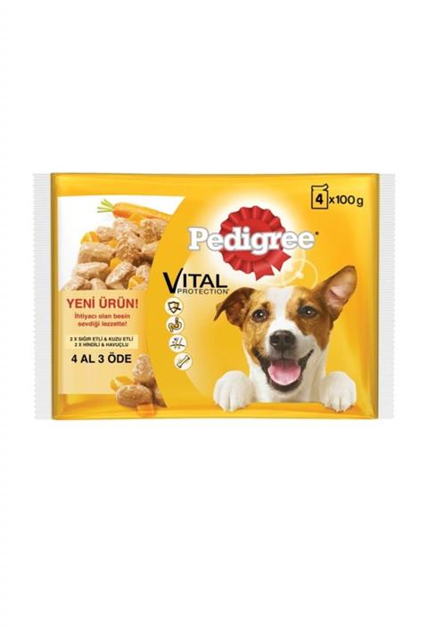 Pedigree Multipack Biftek-Kuzu - Hindi-Havuç Pouch 4x100 gr
