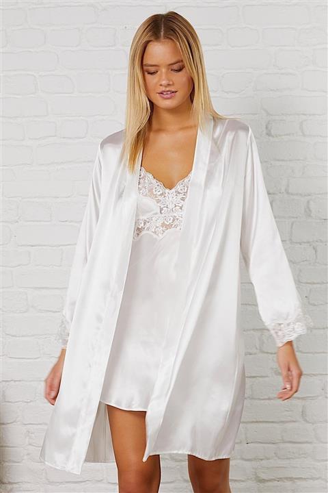 AYYILDIZ Kadın Ekru Saten Gecelik Sabahlık Takım 3978