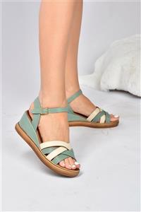 Fox Shoes Kadın Yeşil/bej Dolgu Topuklu Ayakkabı K674305409