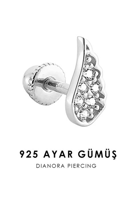 Dianora Piercing Taşlı Melek Kanadı Gümüş Helix Piercing