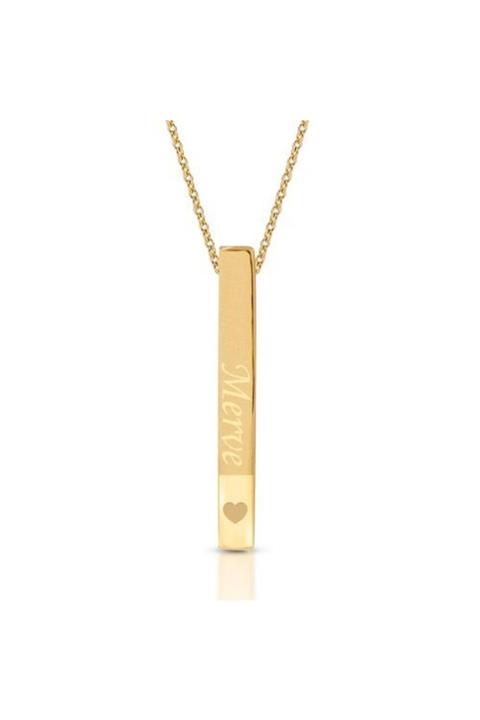 Gold Store 14 Ayar Altın Isimli Kare Çubuk Kolye