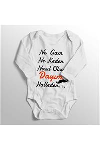 BabyLimon Unisex Bebek Ne Gam Ne Keder Nasıl Olsa Dayım Halleder Baskılı Bebek Body Zıbın