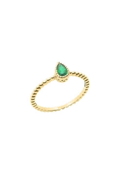 Iryum 0.18 Karat Damla Zümrütlü Tektaş Yüzük Py1793-2