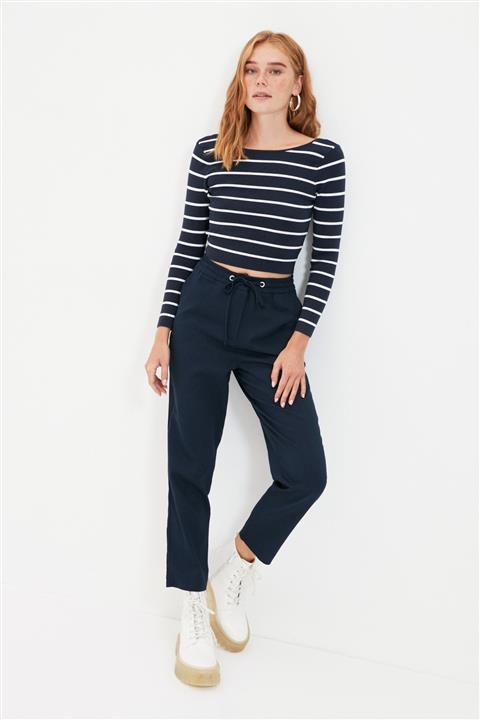 TRENDYOLMİLLA Lacivert Bağlama Detaylı Pantolon TWOAW22PL0277