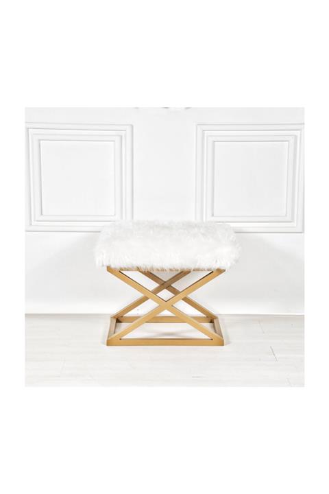 evodeko Altın Metal Ayaklı Beyaz Peluş Puf