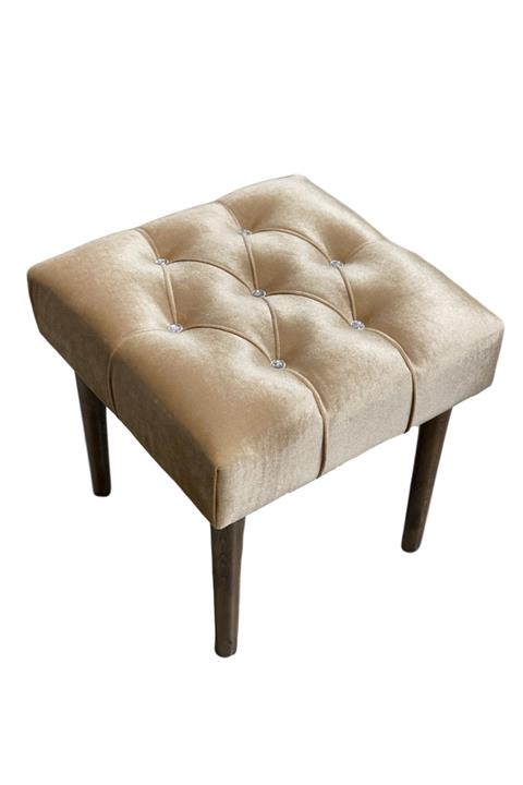 Vudi Design Lüks Kadife Kumaş Kapitoneli Ayak Ucu Kapı Önü Antre Puf Bench Ahşap Ayaklı