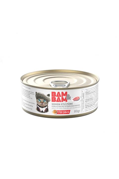 BAM&BAM Somonlu Püre Kısırlaştırılmış Yetişkin Kedi Konservesi 80 gr X 6 Adet