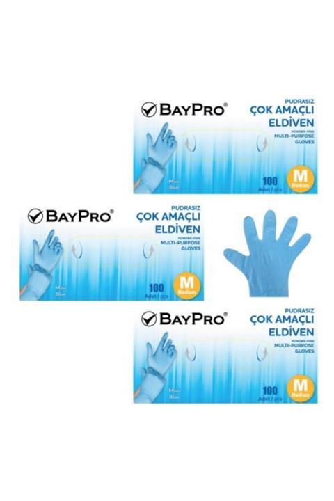 Baypro Pudrasız M 100'lü Mavi Çok Amaçlı Eldiven