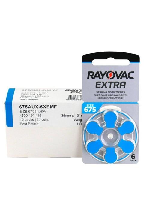 Rayovac Extra 675 Numara Işitme Cihazı Pili ( Pr44 ) 10 X 6 Lı Paket 60 Adet Pil Renk Kodu Mavi