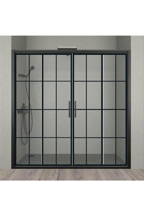 Duşakabincim 144 cm Sürgülü Çift Kapılı Siyah Kabin