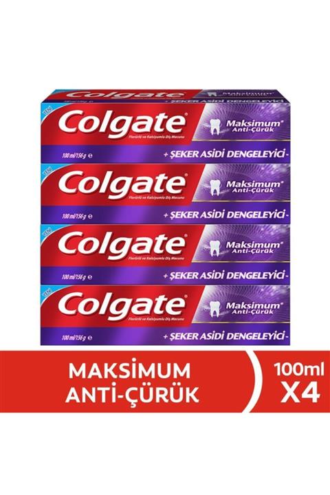 Colgate Maksimum Anti Çürük Diş Macunu 100 ml X 4 Adet