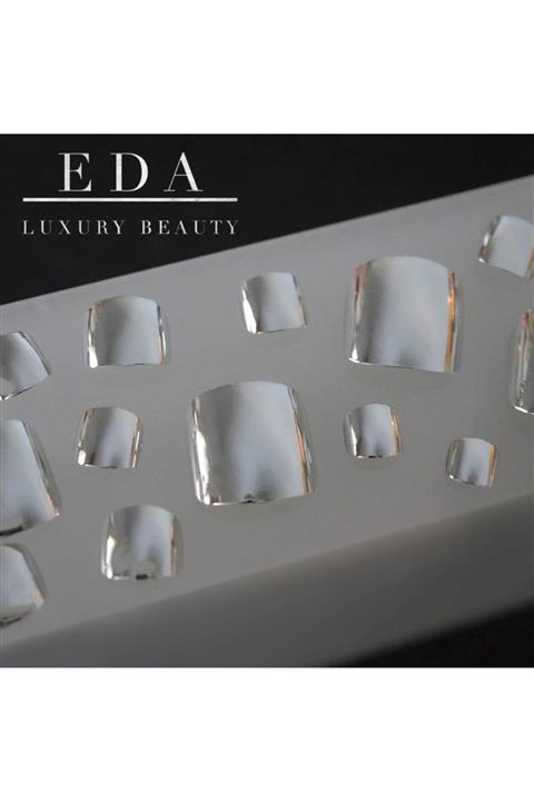 EDA LUXURY BEAUTY Gümüş Gri Metalik Ayak Takma Tırnak Lüks Parlak Ayna Efektli Doğal Pedikür Toe Nail Art Set