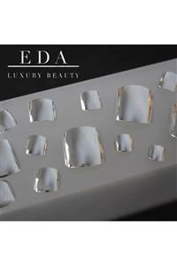 EDA LUXURY BEAUTY Gümüş Gri Metalik Ayak Takma Tırnak Lüks Parlak Ayna Efektli Doğal Pedikür Toe Nail Art Set