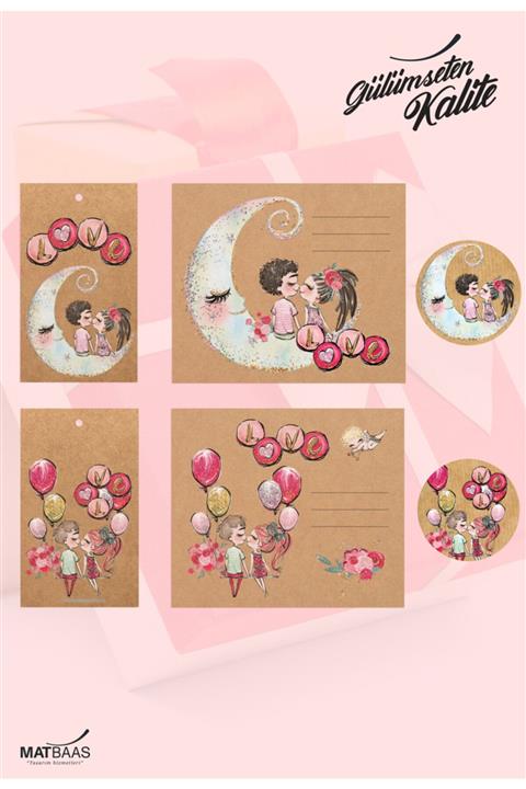 colortouch Sevgililer Günü Ay Serisi , 40 Adet Karton Etiket , 40 Adet Sticker , 20 Adet Not Kartı