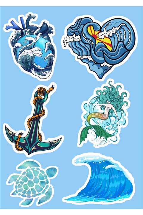 SilverStickers Deniz Okyanus Temalı Laptop Notebook Kask Çanta Sticker Etiket Seti